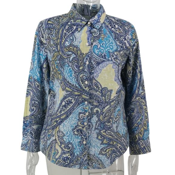 Chico’s Button-Up Blouse Size 1 Medium Paisley Print 100% Cotton Long Sleeve - Picture 1 of 7